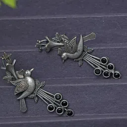 Ozanoo Silver Plated Peacock Shaped Drop Earrings-image-13