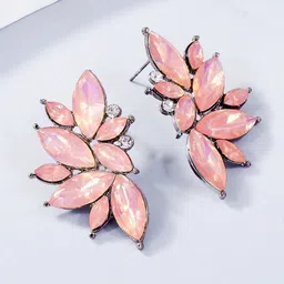 DressBerry Silver-Toned Floral Crystals Studs Earrings-picture-29
