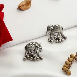 VENI Silver-Plated Contemporary 92.5 Silver Contemporary Oxidised Studs Earrings-picture-33