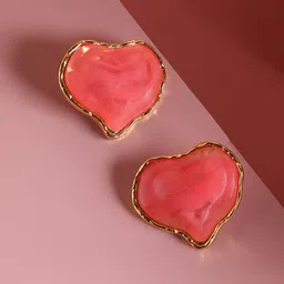 SOHI Gold-Plated Heart Shaped Artificial Stones Stud Earrings image 1