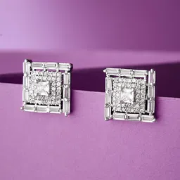 ATIBELLE Rhodium Plated Cubic Zirconia Contemporary Studs image 1