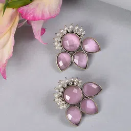 SOHI Lavender & White Stone Studded Contemporary Studs Earrings-picture-38