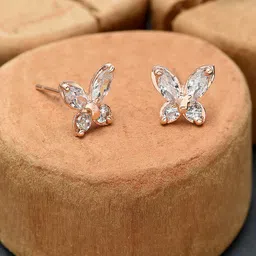 AMI Women Rose Gold & White CZ-Studded Contemporary Studs Earrings-picture-40