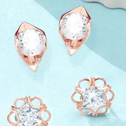 Zaveri Pearls Set Of 2 Rose Gold Plated Contemporary Studs Earrings-image-48