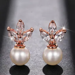 Designs & You Rose Gold Plated American Diamond Contemporary Studs Earrings image 1