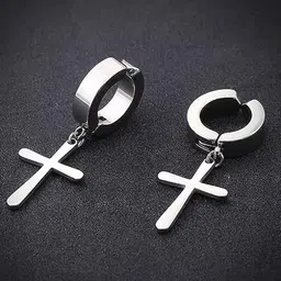 KRYSTALZ Silver-Toned Contemporary Half Hoop Earrings-picture-21