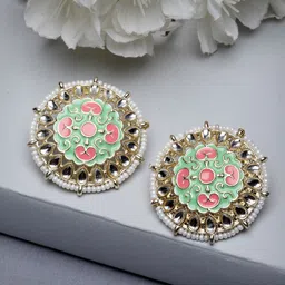 Sukkhi Gold Plated Kundan Studded Contemporary Enamelled Studs Earrings-picture-26