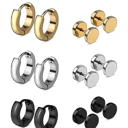 KARISHMA KREATIONS Set Of 6 Stainless Steel Studs & Hoop Earrings-picture-40