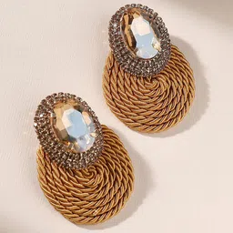 DressBerry Gold Plated Stone-Studded Contemporary Drop Earrings-picture-14