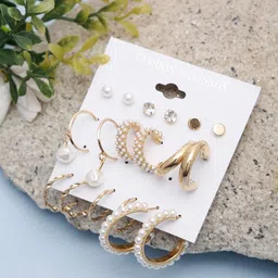 DressBerry Set Of 9 Gold-Plated Contemporary Stud Earrings-picture-25