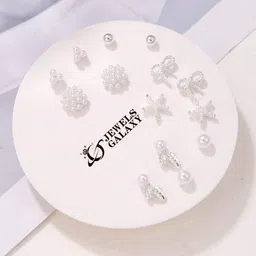 Jewels Galaxy Set Of 7 Gold-Plated Crystals Contemporary Stud Earrings-image-73