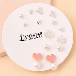 Jewels Galaxy Set Of 7 Silver-Plated Crystals Contemporary Stud Earrings-image-67