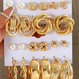 Jewels Galaxy Set Of 11 Gold-Plated Beaded Contemporary Studs Earrings-picture-37