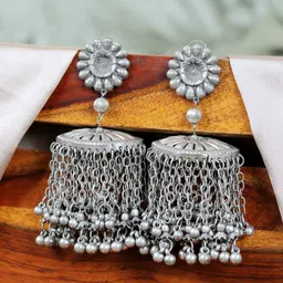 Crunchy Fashion Silver-Plated Contemporary Jhumkas-picture-12