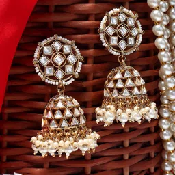 AARSHVI Gold-Plated Kundan Contemporary Jhumkas image 1