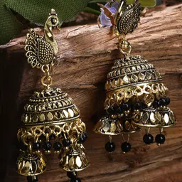 ANIKAS CREATION Black Peacock Shaped Jhumkas-image-0