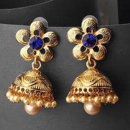 ANIKAS CREATION Gold Plated Blue Contemporary Jhumkas Earrings-picture-17