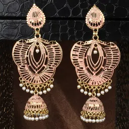 ANIKAS CREATION Pink & Gold-Plated Contemporary Jhumkas image 1