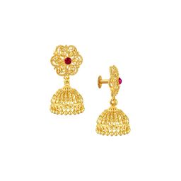 Vighnaharta Set of 2 Gold-Plated Cubic Zirconia Contemporary Jhumkas and Bugadi-picture-5