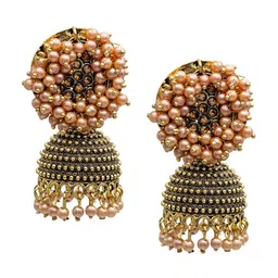 Shining Jewel - By Shivansh Gold-Plated Cubic Zirconia Studded Contemporary Jhumkas image 1