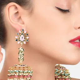 Zaveri Pearls Multicoloured Clustered Beads & Meenakari Contemporary Jhumkas Earrings-picture-44