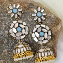 Crunchy Fashion Blue Contemporary Jhumkas Earrings-picture-15