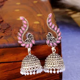 Crunchy Fashion Pink Contemporary Jhumkas Earrings-picture-28