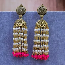 Crunchy Fashion Pink Contemporary Jhumkas Earrings-image-43
