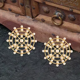 Adwitiya Collection Gold-Plated Beaded Contemporary Orbit Studs-picture-13