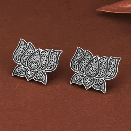 Adwitiya Collection Silver-Plated Lotus Shaped Studs-picture-36