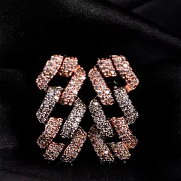 SHARLEEZ Rhodium-Plated Artificial Stones Studded Geometric Shaped Drop Earrings-image-12