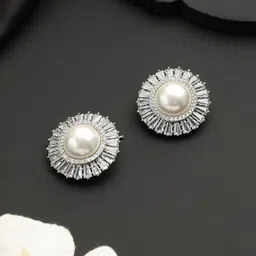 Saraf RS Jewellery Silver-Plated Cubic Zirconia Circular Stud Earrings image 1