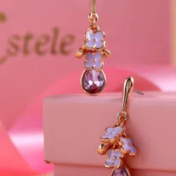 Estele Rose Gold-Plated Artificial Stones Floral Shaped Drop Earrings image 1