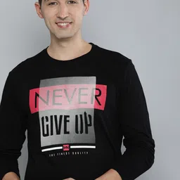 HERE&NOW Men Black Typography Printed Pure Cotton T-shirt-picture-23
