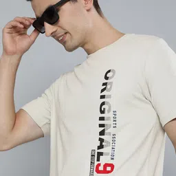 HERE&NOW Men Beige Typography Printed Pure Cotton T-shirt-picture-11