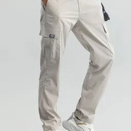 Snitch Men Beige Smart Straight Fit Cotton Cargos Trousers-picture-18