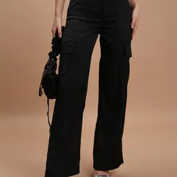 Tokyo Talkies Women Black Straight Leg Cargos-picture-42
