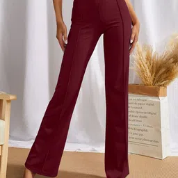 SWADESI STUFF Women Relaxed Easy Wash Mid-Rise Bootcut Trousers-image-57