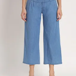 AngelFab Women Blue Straight Fit High-Rise Pleated Culottes Trousers-picture-33