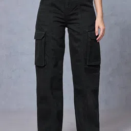 Bewakoof Women Straight Fit High-Rise Cotton Cargo Jeans-picture-27