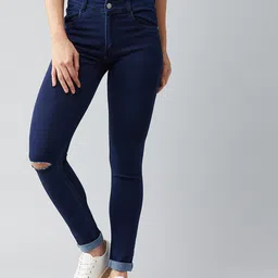 DOLCE CRUDO Women Navy Blue Skinny Fit Slash Knee Jeans-image-11