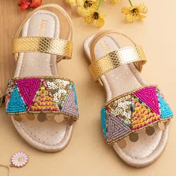 LIL PITAARA Girls Ethnic Embellished Open Toe Flats With Backstrap-picture-21