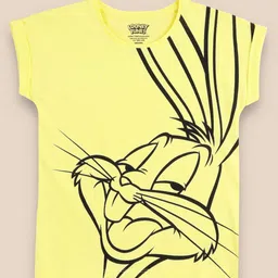 Kids Ville Girls Yellow & Black Looney Tunes Printed Extended Sleeves Cotton T-shirt-picture-55