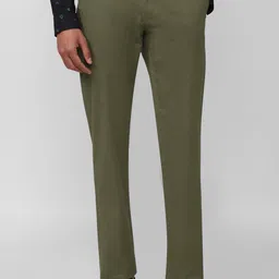 SIMON CARTER LONDON Men Olive Green Slim Fit Trousers-picture-22