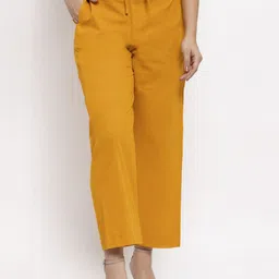 Enchanted Drapes Women Mustard Yellow Solid Straight Fit Trousers-image-7