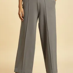 W Women Plain Slim Fit Cropped Parallel Trousers-image-38