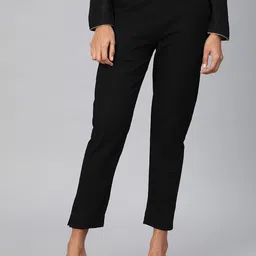 KALINI Women Smart Mid-Rise Cotton Slim Fit Trousers-picture-14