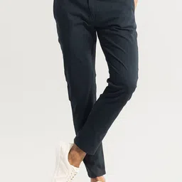 Snitch Men Navy Blue Smart Slim Fit Cotton Trousers-image-24