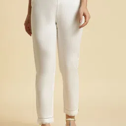 W Straight Fit Mid Rise Cotton Parallel Trousers-image-95