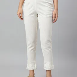 W Women Lace Detailed Slim Fit Cotton Trousers-image-90